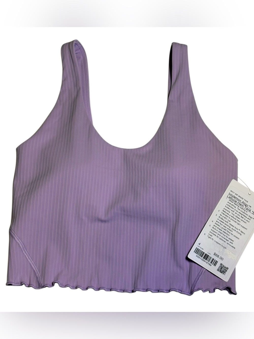 NWT Women’s 4 lululemon Align Lettuce-Hem Tank B/C Light Support in Lilac Play